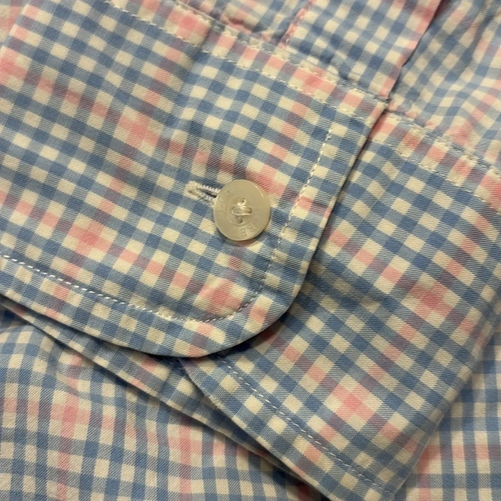 J. Crew Men's Casual Blue Pink Plaid Shirt slim medium button down long sleeve